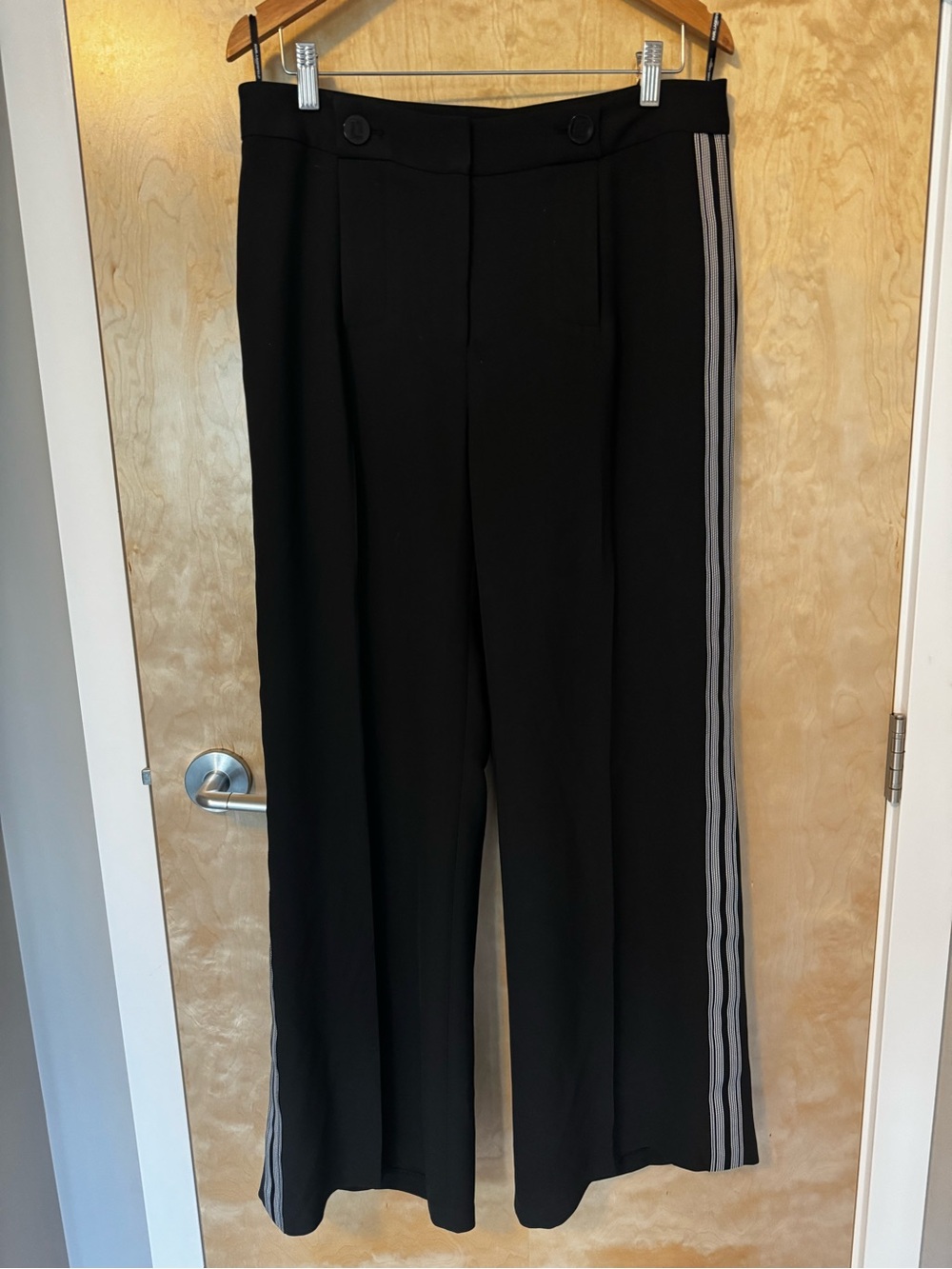 Karl Lagerfeld Black Wide-Leg Trousers with White Side Stripes